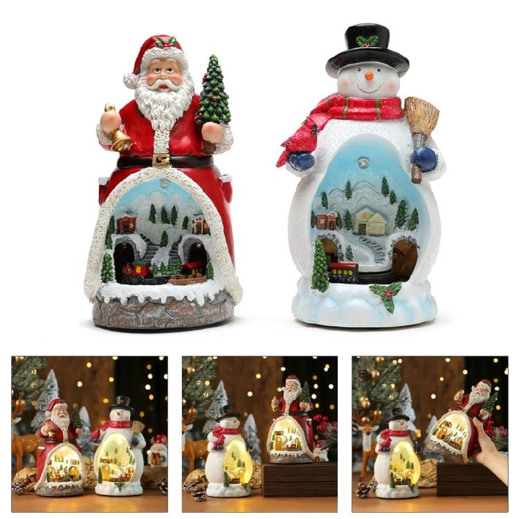 Weihnachtshütten-Spieluhr für Männer Frauen Kinder Geburtstags-Weihnachtsgeschenk Drehender Zug Harz-Spieluhr mit LED-Licht
