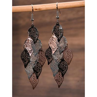 1 Pair Fashionable Retro Hollow Leaf Tassel Earrings For Women, Japanese And Korean Style