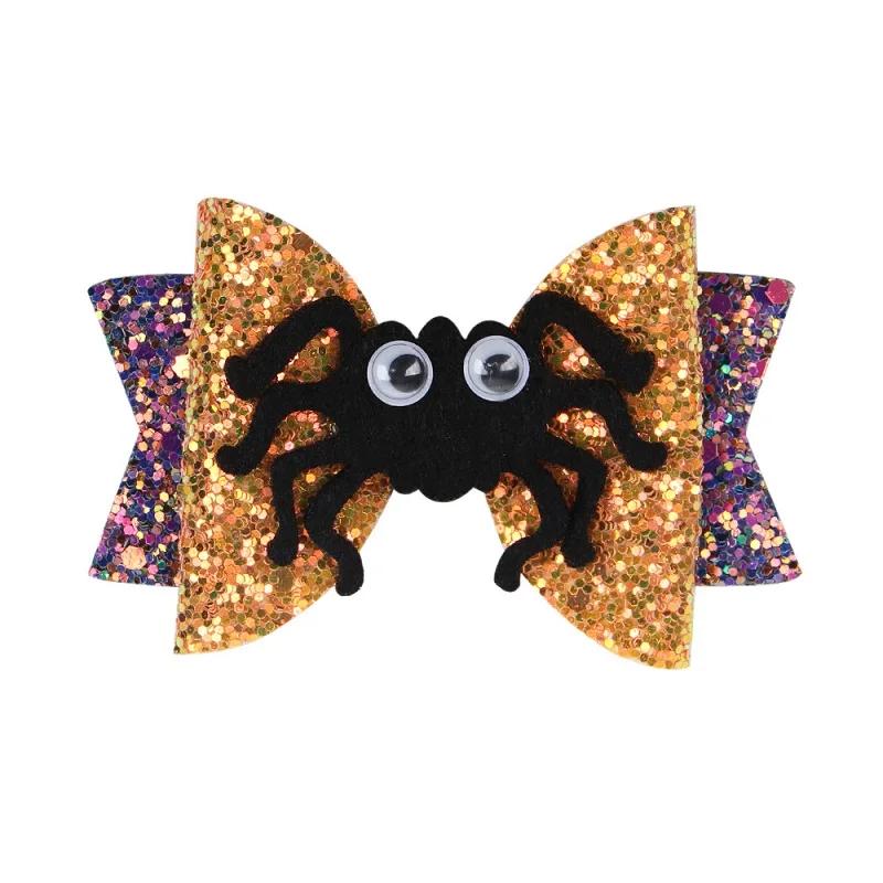 

3 Glitter Hair Bows with Pumpkin Hairgrips Halloween Hair Clips for Gilrs Dance Party Barrettes Hair Accessories