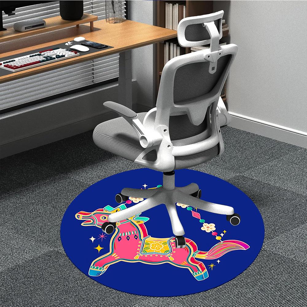 

1pc Colorful Horse Ornament Chair Carpet for Office, Round Polyester Mat, Indoor Decor for Office, Washable Non-slip Carpet yy251219032 80cm by 80cm