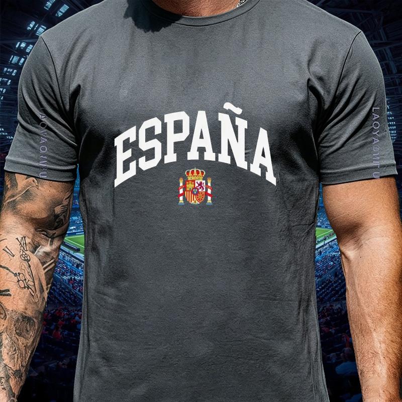 Espana Champion National Emblem Cotton Tee Unisex Crew Neck Short Sleeve Spanish Football Fan Casual Streetwear For Unisex Unisex