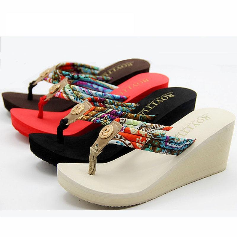 Elegant Women Summer Wedge Platform Thong Flip Flops Sandals For Beach And Casual Outings