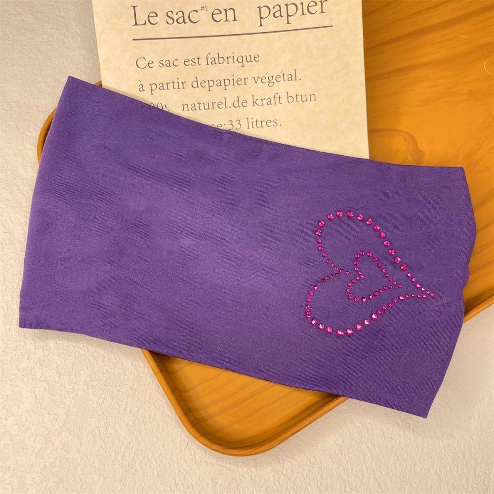 Pure Color Knitted Headband Knit Wide Edge Elastic Hairband Heart Rhinestone Headband Women