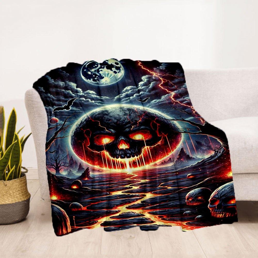 "Halloween Horror: Fiery Skull Pathway Wall Art"Blanket Flannel Throw Blanket for Sofa, Bed, Travel, Camping, Office