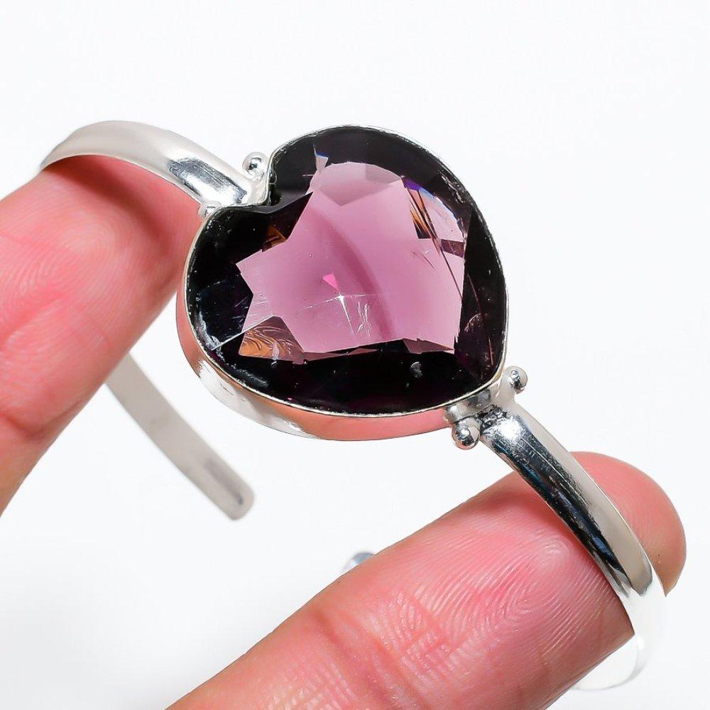 Amethyst Gemstone Handmade 925 Sterling Silver Cuff Bangle Adjustable y8A31