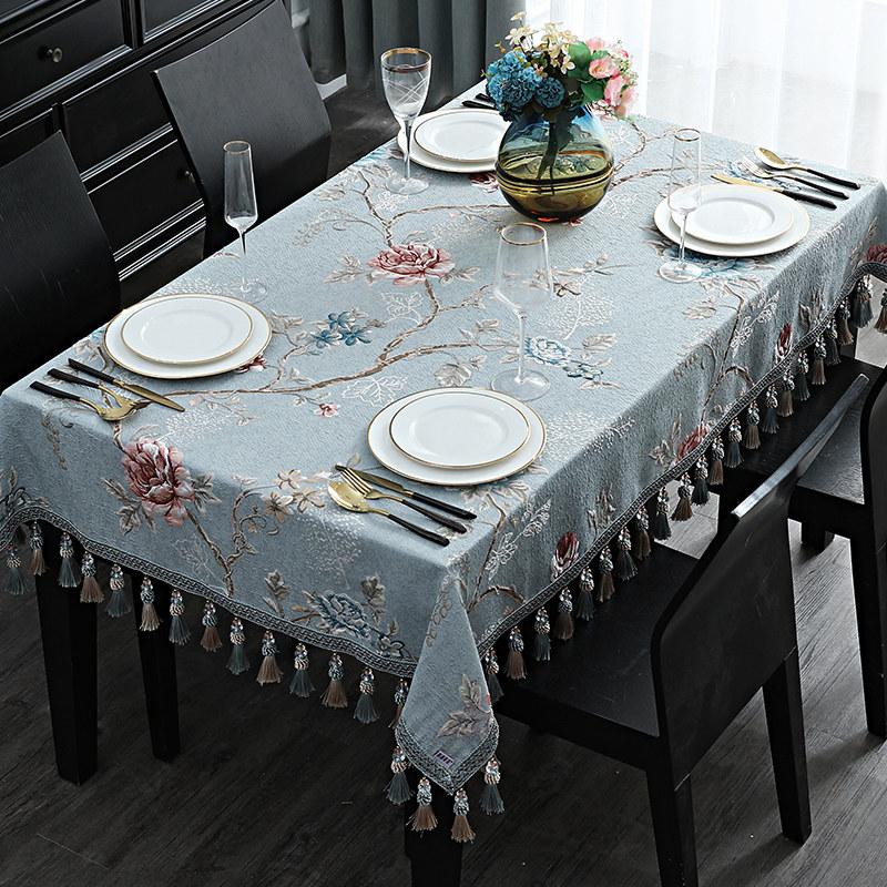 European Luxury Tassels Embroidered Tablecloth, Rectangular, Square, Round, Dining Coffee Table Cover, Party Event Decor