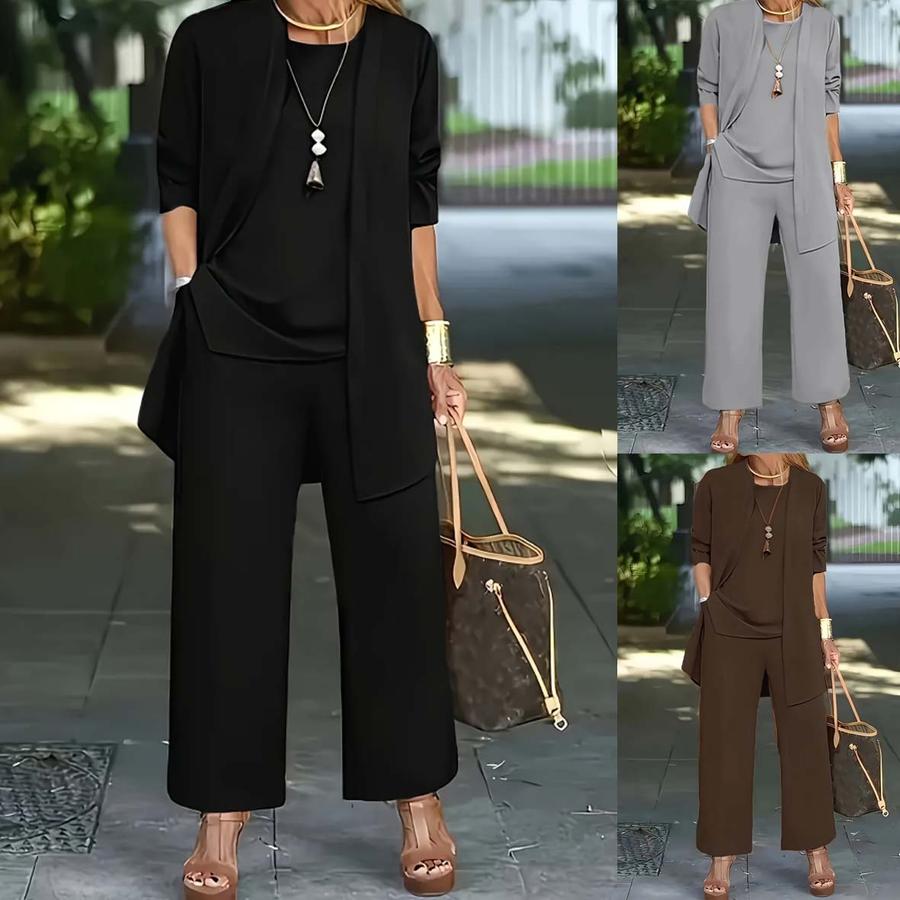 Women's Autumn Winter Casual Workwear Pants Long Sleeve Cardigan Jacket Camisole Set