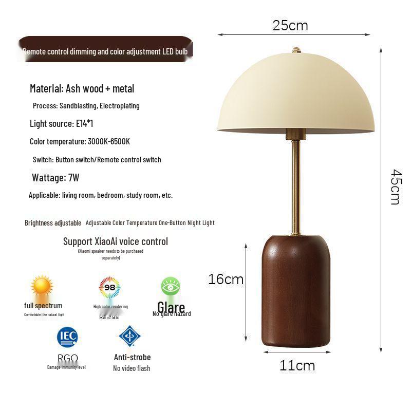 Mid-Century French Retro Solid Wood Bedside Lamp with Wabi-Sabi Style for Bedroom or Living Room