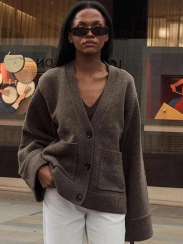 2025 Spring/Summer Solid V-neck Knit Cardigan - Casual & Versatile