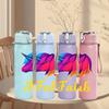1PC Rainbow Unicorn Fab Letter Art 750ml Color Plastic Sports Water Bottle Leakproof Flip Straw Lid Suitable for Sports Office Home Use
