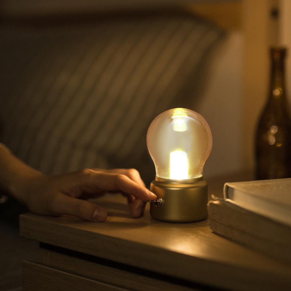 Retro-Glühbirnen-Licht, LED-Nachttischlampe, USB wiederaufladbar, Ambiente-Schreibtischlicht, warmes Licht für Schlafzimmer, Wohnzimmer, Nachttischlampe