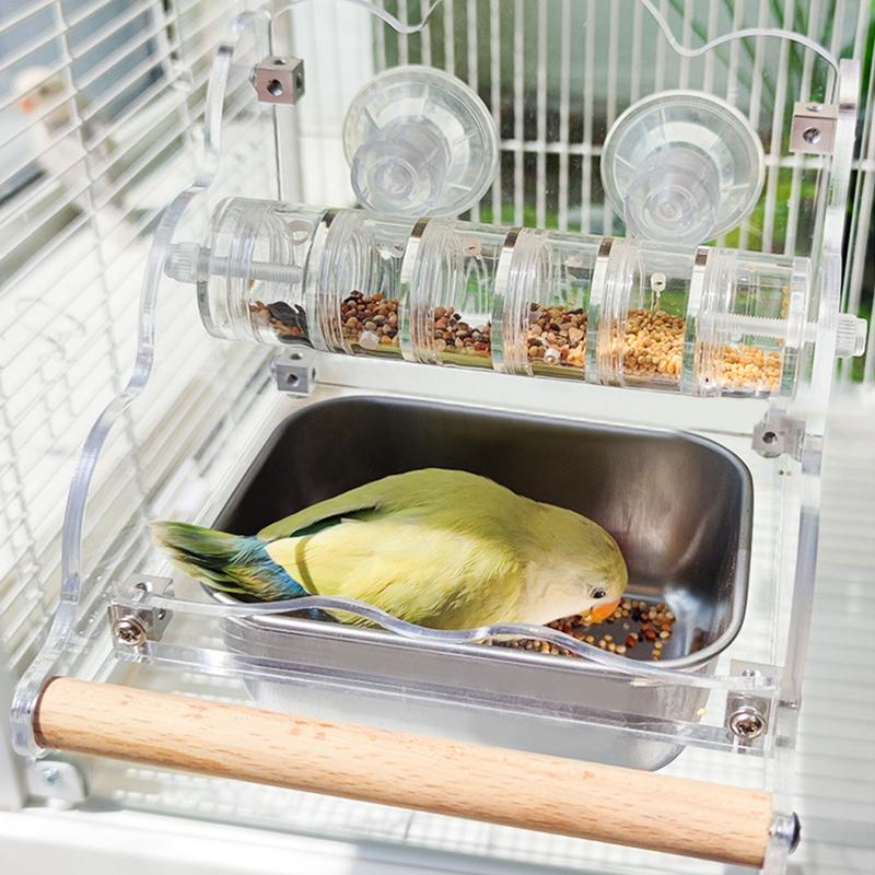 Bird Feeder Transparent Pet Supplies With Steel Bowl Parakeet Cage Feeder Water Tray For Cockatiels Lovebirds Budgies Parakeet