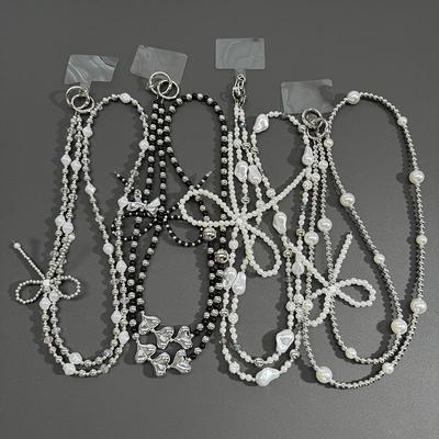 INS Silber Perle Herz Schleife Handykette Crossbody Hals hängend CCD Kamera Kette Taschenanhänger für Frauen