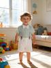 British Style Boys' Short Sleeve Suspender Pants Set - Summer Two-Piece Outfit