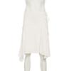 Elegant French White Irregular Half Skirt with Flowing Drape, Side Tie, and Low Waist Design