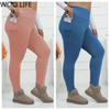 Women Plus Size Pocket Yoga Pants High Waisted Fleece Lined Ankle Length Winter Workout Trousers