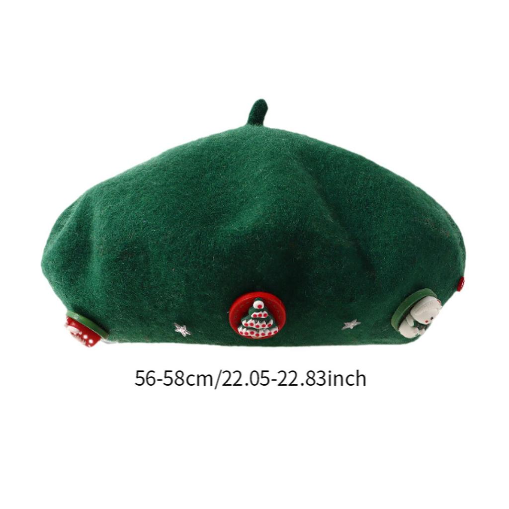 Christmas Beret Hat Women with Decoration Xmas Winter Warm French Beret Artist Hat for Cosplay Birthday New Year Holiday Travel