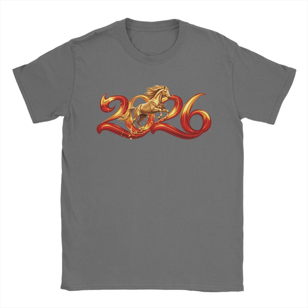 New Year Of Horse 2026 Mens T Shirt Funny Tees Short Sleeve Crewneck TShirt Pure Cotton Classic Tops