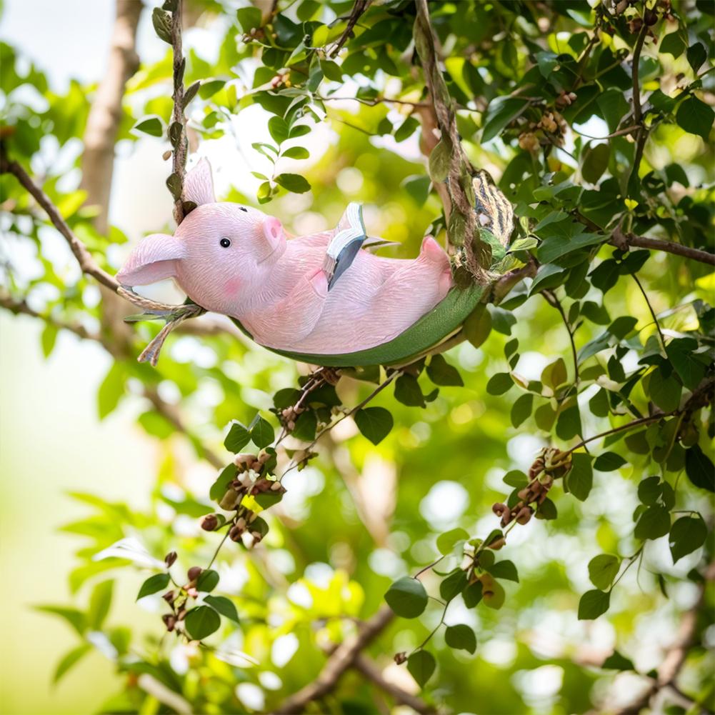 Adorable Pig Pendant Decor Resin Pig Swing Sculpture Ornament Hanging Pig Swing Figurine for Outdoor Balcony Patio Tree Decor