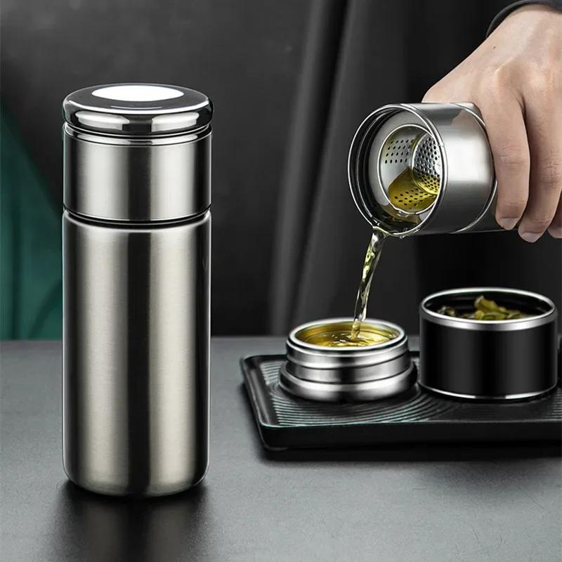 300/420ml Tea Separation Insulated Bottle, 304 Stainless Steel Vacuum Flask, Leak-Proof Tea Infuser Thermos for Office