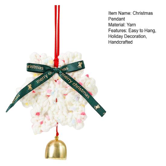 Christmas Crochet Pendant Snowflake Hanging Decoration Xmas Tree Ornament with Jingle Bell for Festive Home Living Room Decor