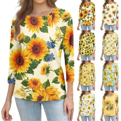 Long Sleeve Shirts for Women Womens Long Sleeve Tops Long Sleeve T Shirt Women Long Sleeve Tops for Women with Sunflower Print Crew Neck Casual Fit