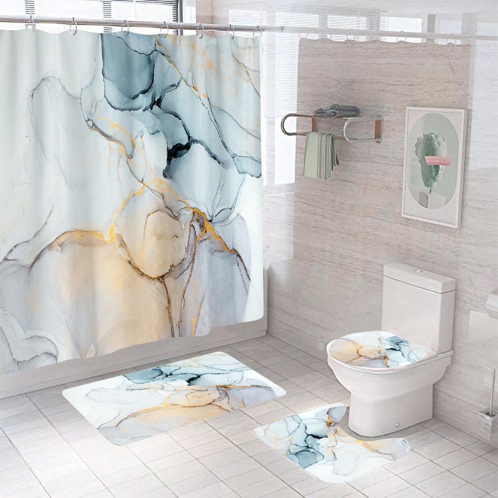 Bathroom Shower Curtain Four-piece Digital Printing Marble Waterproof Shower Curtain Toilet Partition Curtain Bath Mat