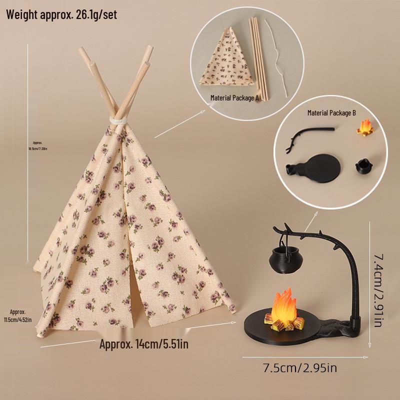 Dollhouse Mini Tent with Hanging Stove - BJD Outdoor Picnic Role-Playing Props