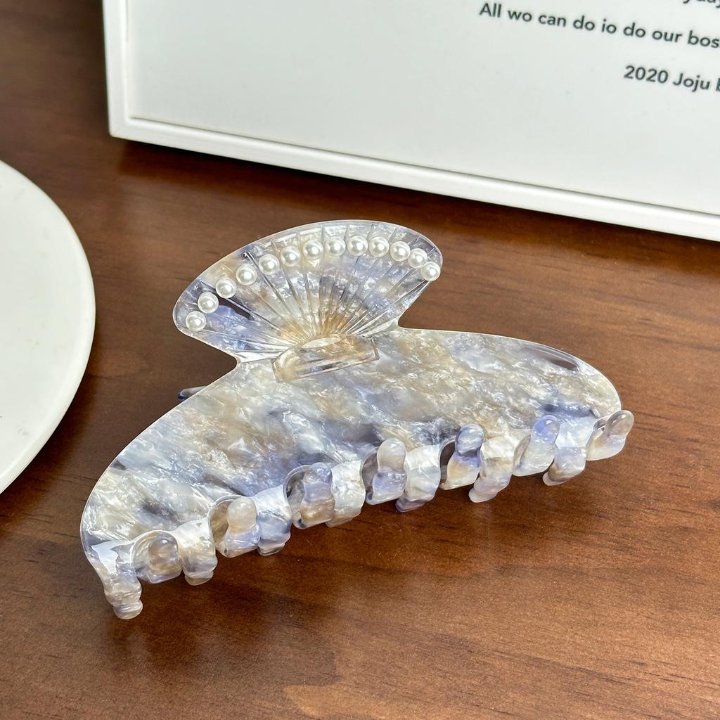 Trendy Large Acetate Hair Claw Clip With Beautiful Shell And Embellishments Pearl