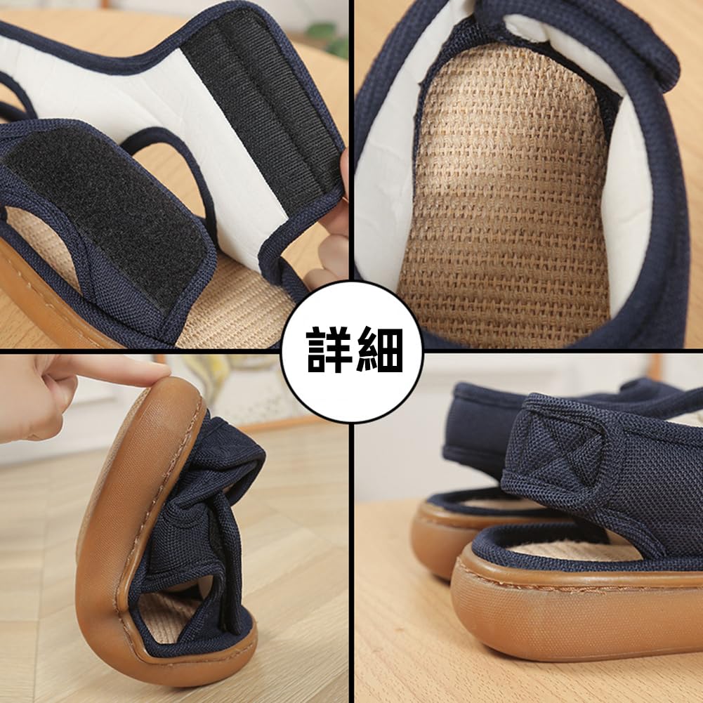 Caregiver Wide Adjustable Velcro Easy to Linen Slippers Weight Japanese Shoe [Euyqs] Slippers, Design, Closure, Wear, Unisex, (Navy, Adult, 23.5 cm,
