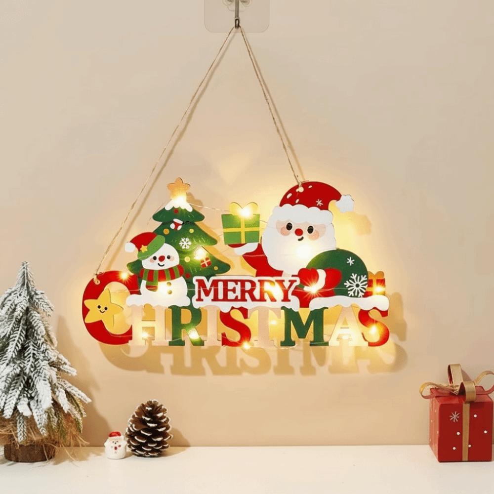 3D Wooden Christmas Door Sign Light Up Wooden Christmas Ornament Party Supplies