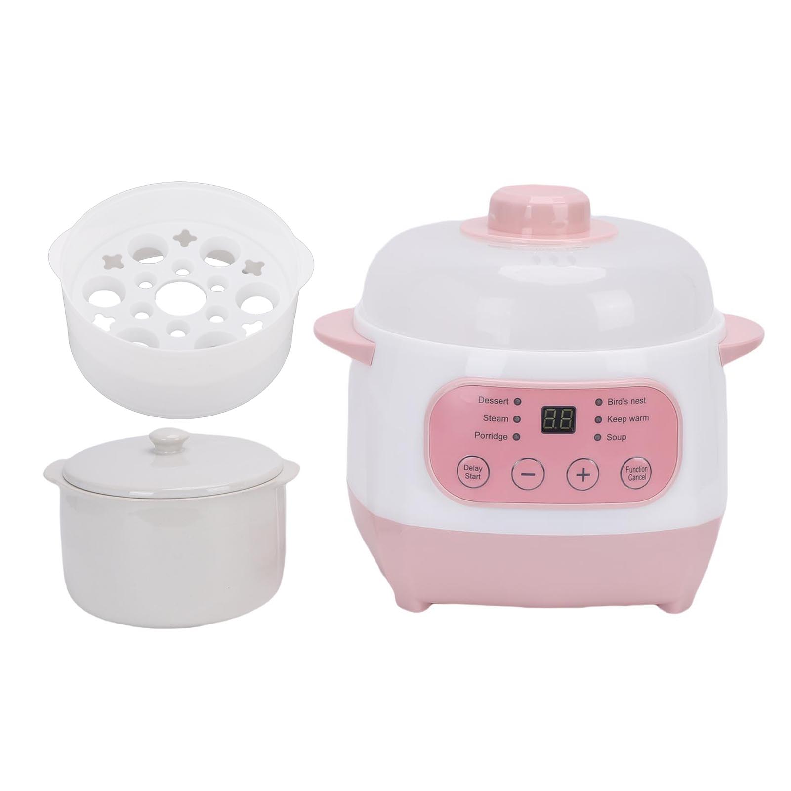Fishine Electric Stew Pot With Steam Basket 200W 1L Ceramic Dry Burn Protection Mini Soup Cooker Pot For Porridge Kitchen