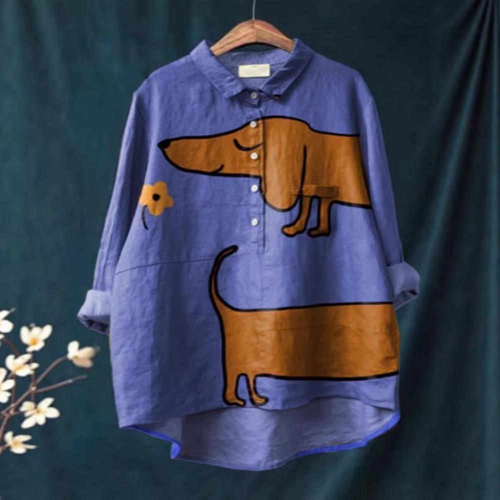Damen Hemd mit Kragen, halber Knopfleiste, lockerem Schnitt, lässig, langen Ärmeln, aus Polyester