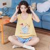 2026 Women's Summer Cotton Pajama Set with Built-in Bra, Cute Cartoon Tank Top & Shorts for Indoors and Outdoors
