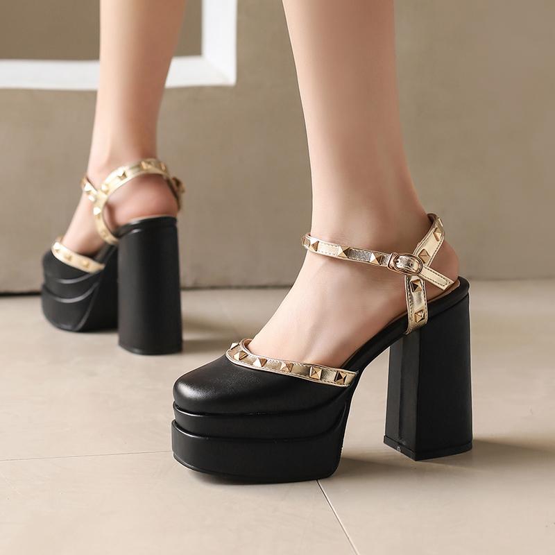 Women's High-heeled Sandals Spring and Summer New Sexy European and American Style Waterproof Table Thick Heel Large Size Roman Sandals