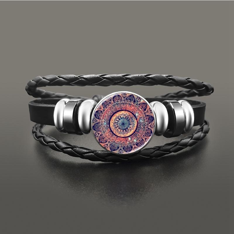 Vintage Om Yoga Chakra Mandala Snap Button Bracelets Classic Flower of Life Tree Adjutable Leather Bracelet Wristband Jewelry