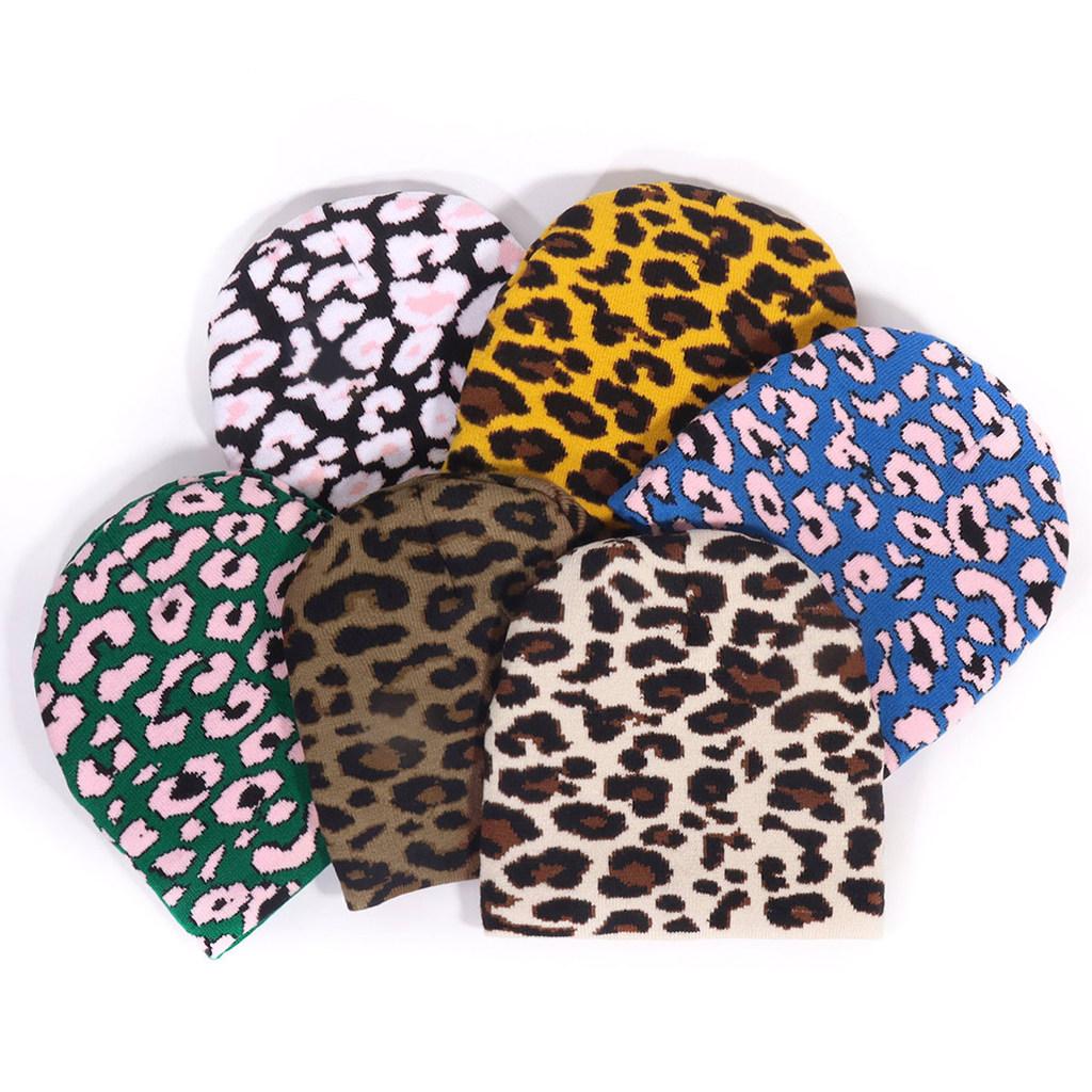 Print Leopard Acrylic Beanie With Oversized Shape Trendsetting Looks Decoration