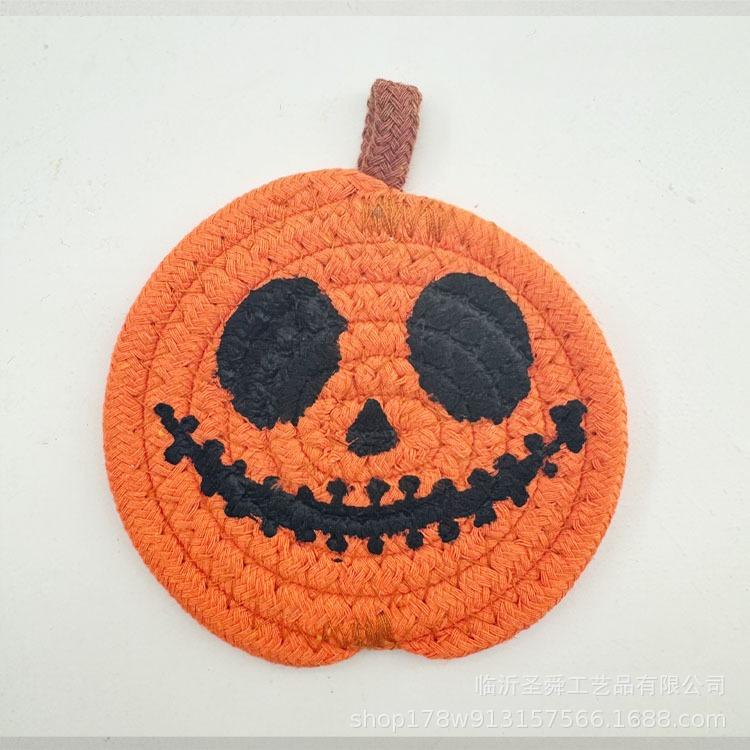 1Pcs Halloween Pumpkin Coaster Orange Pumpkins Absorbent Cup Coasters Woven Pumpkin Drink Cup Pad Mats Heat Resistant Drink