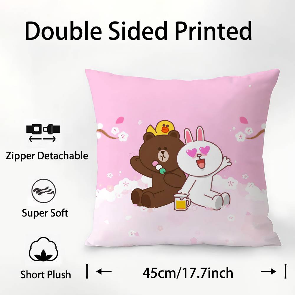 B-Brown und C-CONY Kissenbezug Plüschstoff Weicher Kissenbezug Beidseitig bedruckt Kissenbezug Haushaltsgeschenke