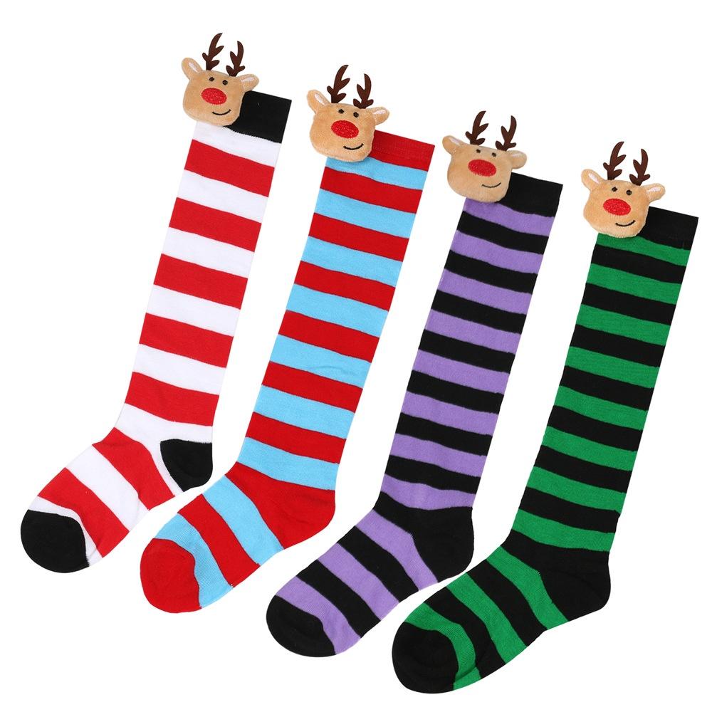 New Arrival Kids Christmas Socks With Cute Cartoon Deer Plush Toy Polyester Fabric Friction Resistant