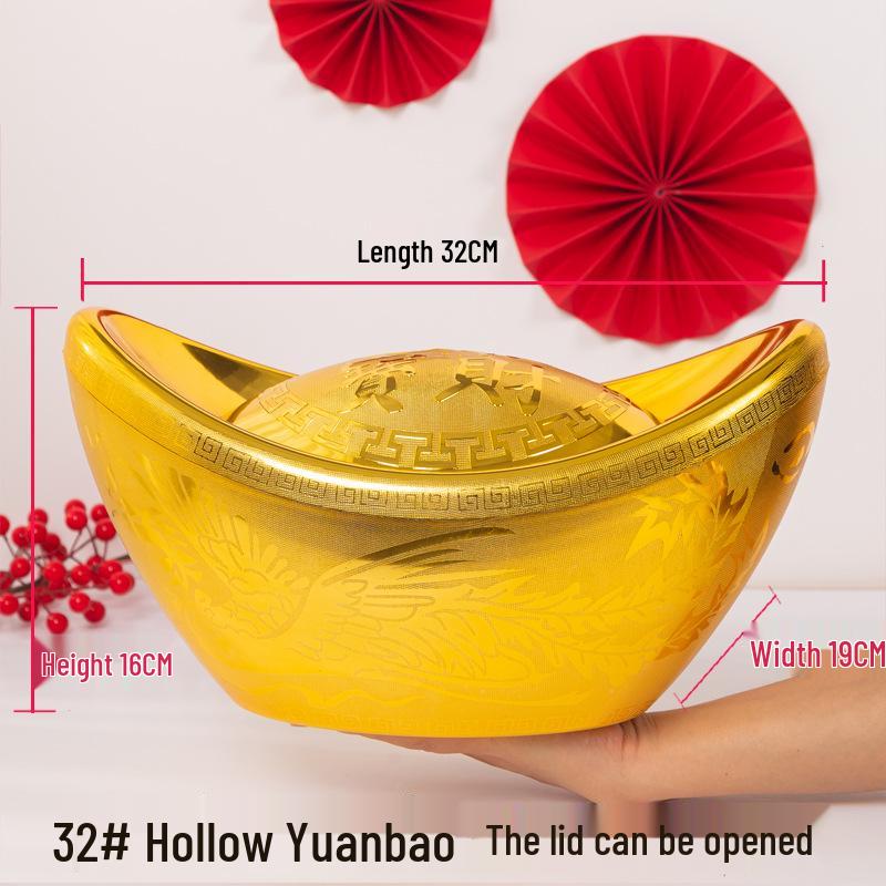 Feng Shui Gold Ingot Ornament for Wealth: New Year Hollow Plastic Candy Box Decor