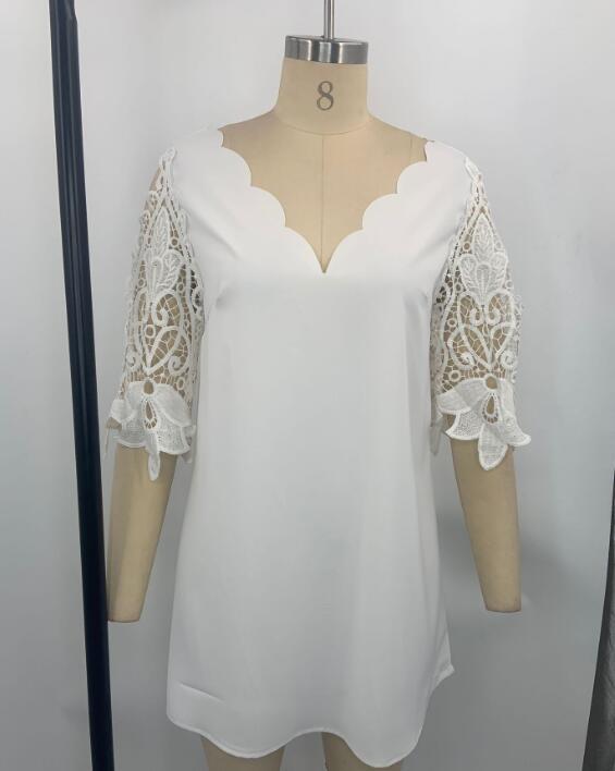 Damenmode, lässig, Spitze, Spitze, Spleißen, kurzärmelig, Komfortkleid