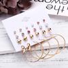 12 Pairs Fashion Exaggerated Crystal Circle Earrings