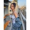 Refor * Li Huili Same Style French Style Retro Striped Fake Two Pieces Double Shoulder Strap Small Sling Slim Fit Slimming Top