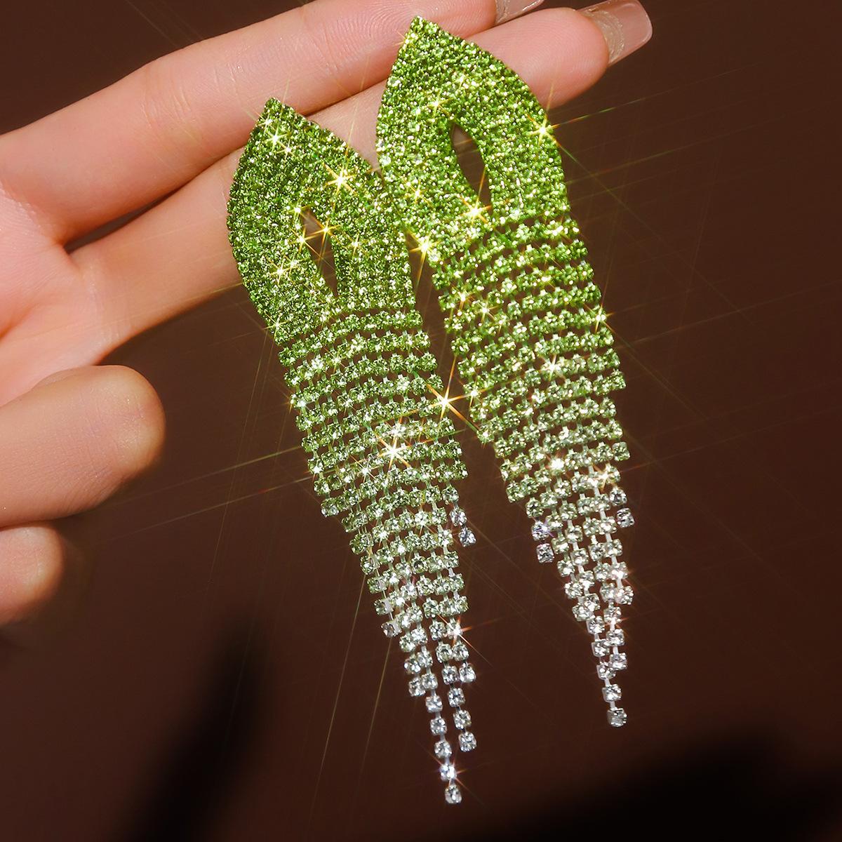 Original Gradual Change Of Color Stud Earrings With Diamonds Exaggerated Earrings Full Of Diamonds Long Earrings