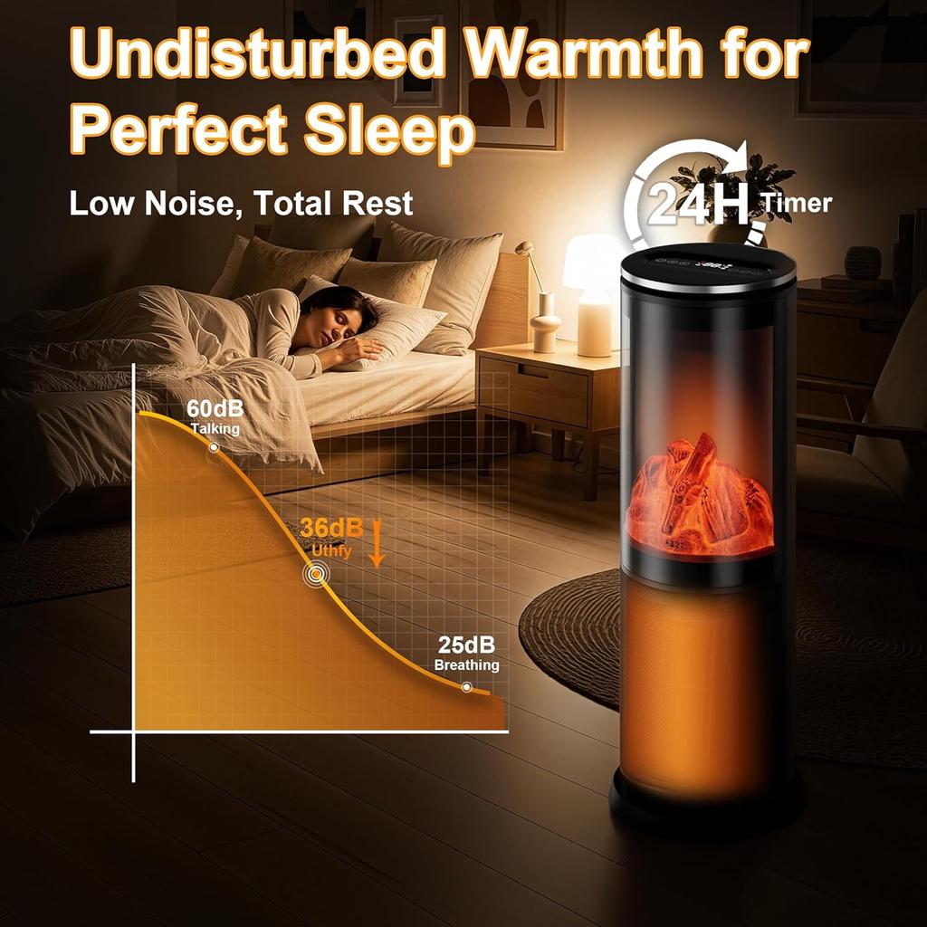 1500W Portable Space Heater with Thermostat, Remote, Timer, Oscillation, 8 Safety Features – Black