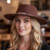 Vintage Western Wide Brim Felt Fedora Hat With Decorative Band For Women And Men