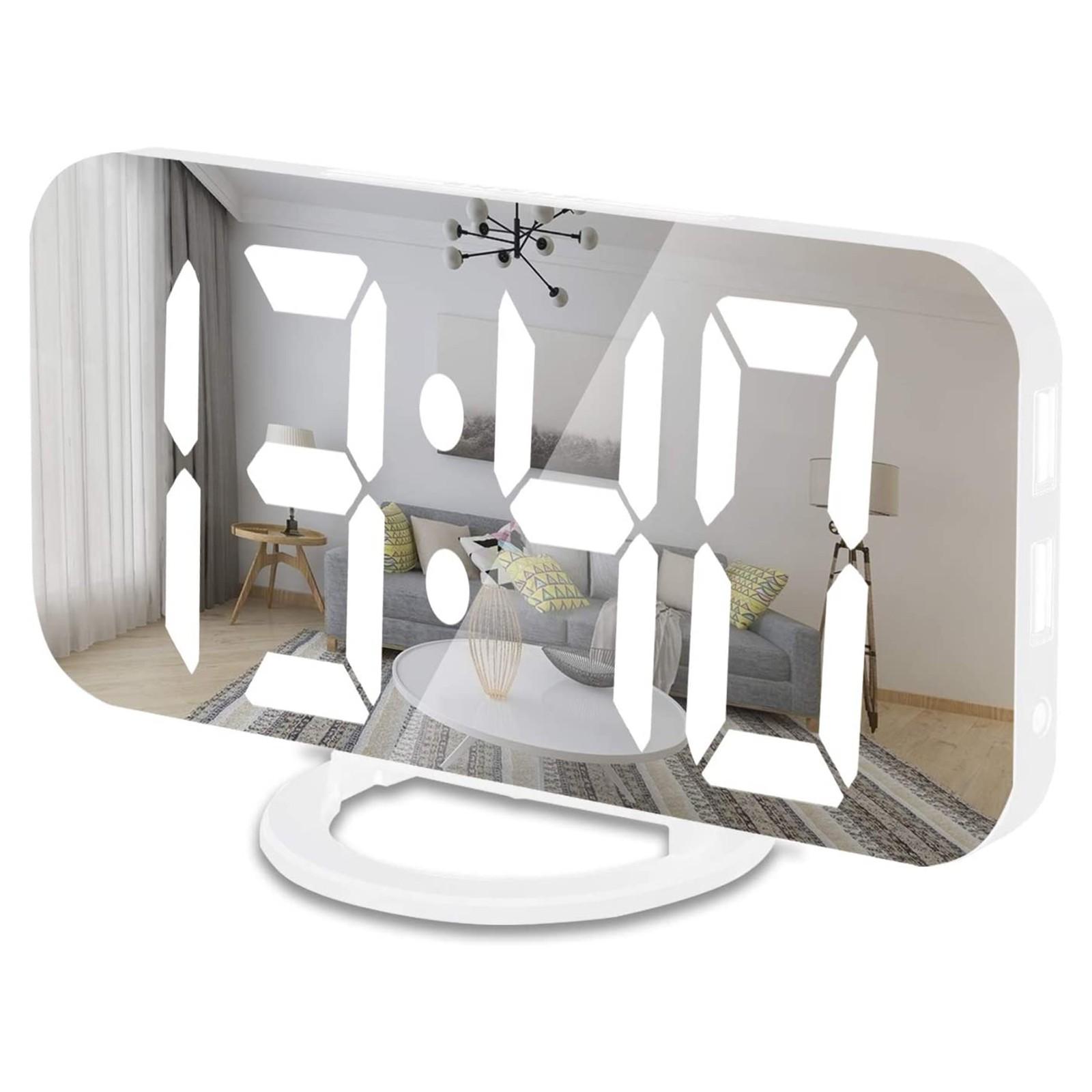 Светодиодные многофункциональные зеркальные настольные автоматические светочувствительные электронные часы белый