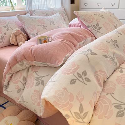 Thickened Carved Milk Fleece Four-piece Set Fleece Quilt Cover Coral Fleece Bed Sheet