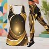 Women Plus Size Two Piece Set Scoop Neck Sleeveless Printed Tank Top Fitted Black Green Gold Pants